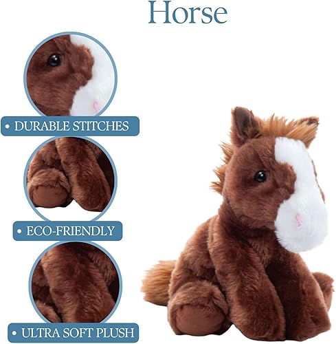 Miniatura 7 de The Petting Zoo Peluche de caballo flexible, regalos para niños, animales salvajes de la vida silvestre, juguete de peluche de caballo de 8 pulgadas