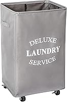 Vista 9 de WOWLIVE Cesta grande de lavandería con ruedas de 90 l plegable, cesta alta de lavandería con asa plegable, cesta rectangular para ropa sucia