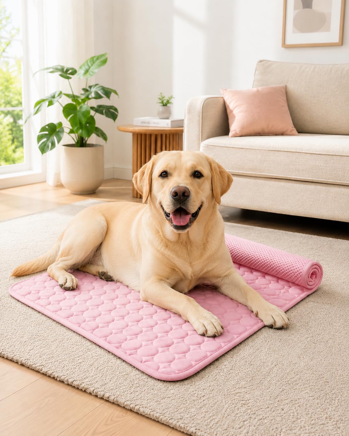 The Dog Hub Co Arctic Cooling Dog Mat, Triple Layered, Gel-Free Natural Cooling Fibers, Non-Slip, Machine Washable (Pink, S)