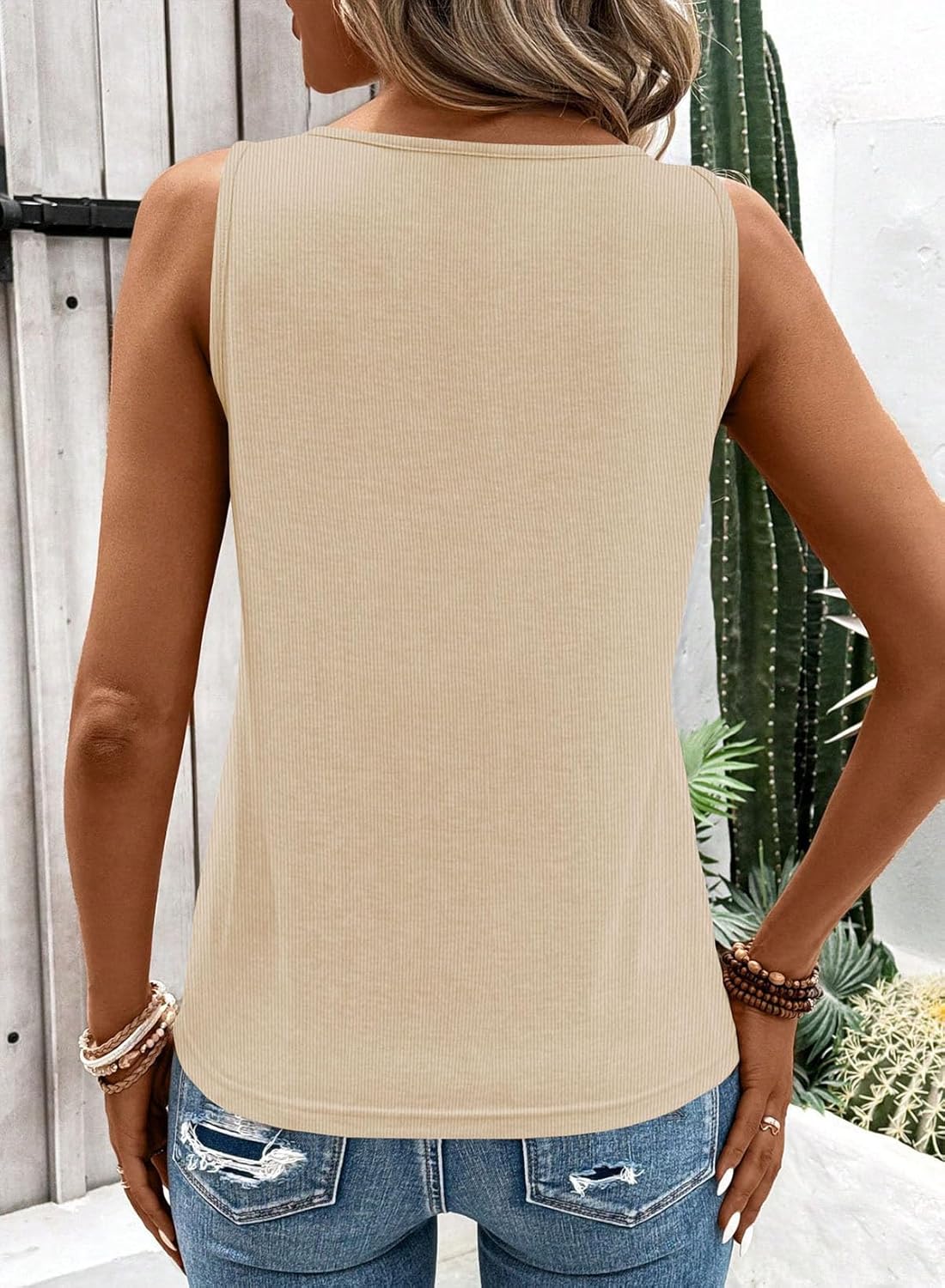 LOLONG Womens Tank Tops Summer Sleeveless Ribbed Knit Sexy Shirts Casual Cut Out Ring Keyhole Neck Tanks - Image 3