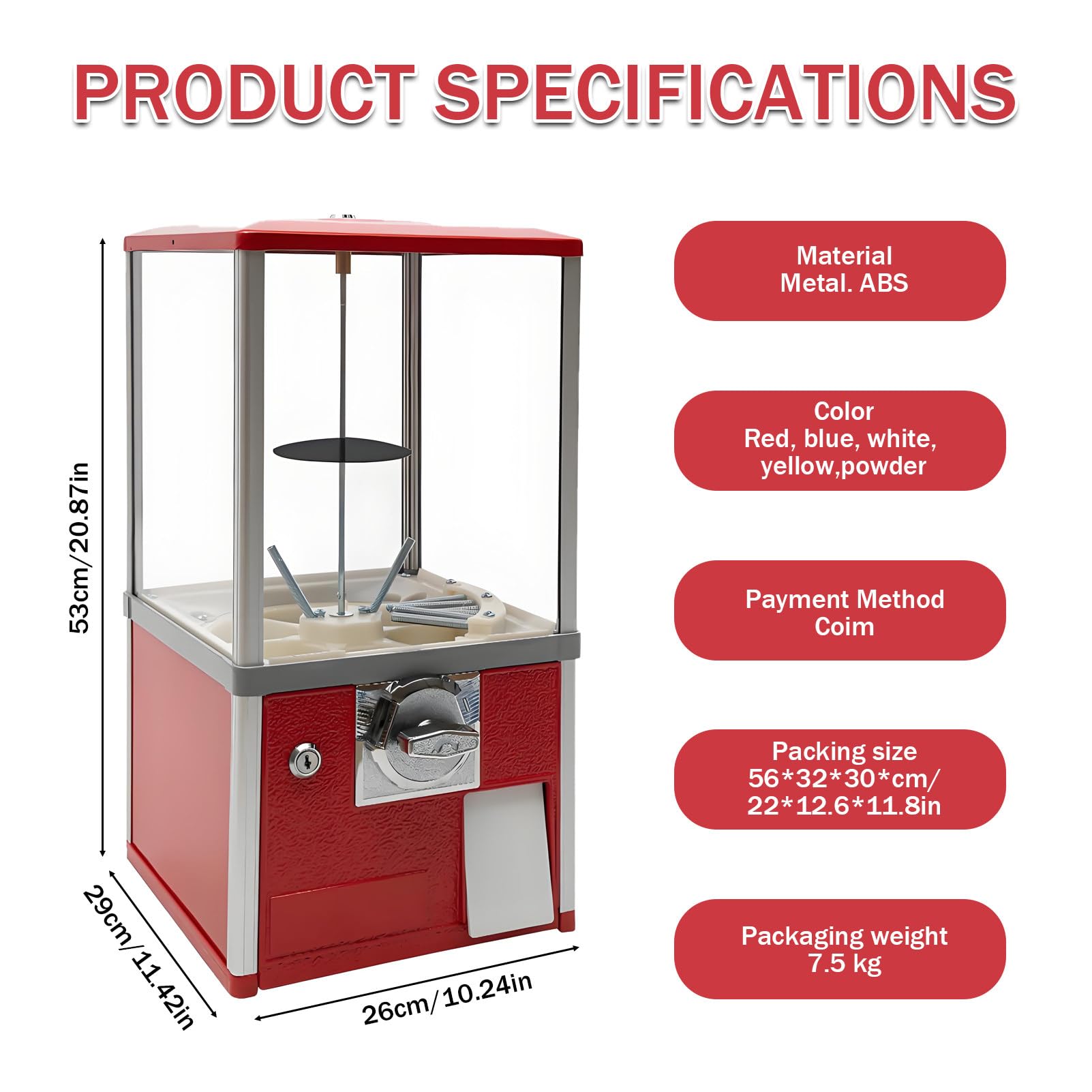 Distributeur Automatique de Bonbons et de Jouets pour Capsules de 4 à 5,5 cm, Distributeur Commercial à pièces, idéal pour Les salles de Jeux et Les magasins de détail Blue