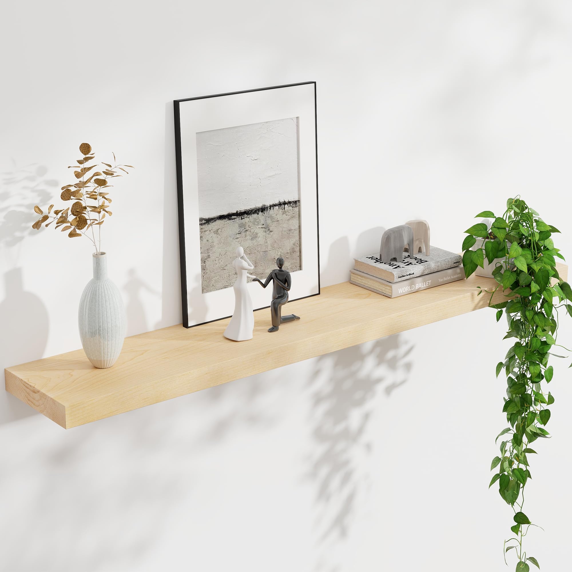 FLYJOE Floating Shelves for Wall, USA-Sourced Maple Wood 48 Inch Long Wall Shelves, Natural Wooden Mounted Picture Ledge Shelf, Nursery Book Storage Shelf Kids Bookshelf, Display Shelf for Bathroom