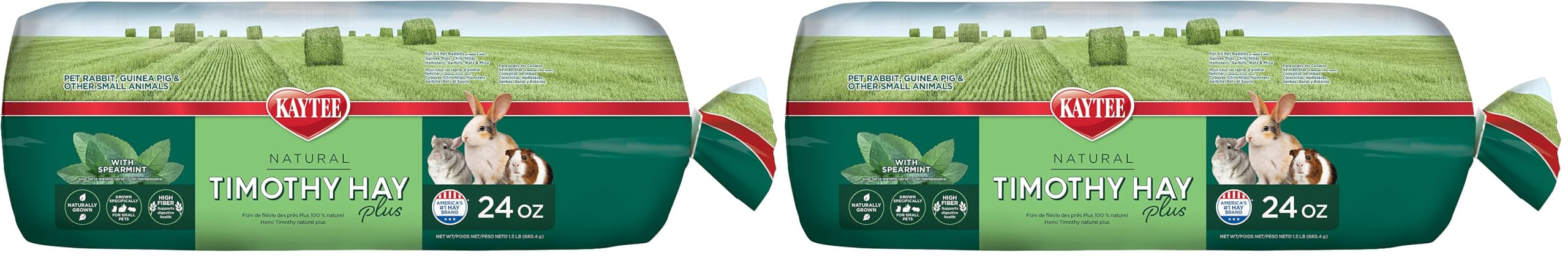 Kaytee All Natural Timothy Hay Plus Mint for Guinea Pigs, Rabbits &amp; Other Small Animals, 24 Ounce (Pack of 2)