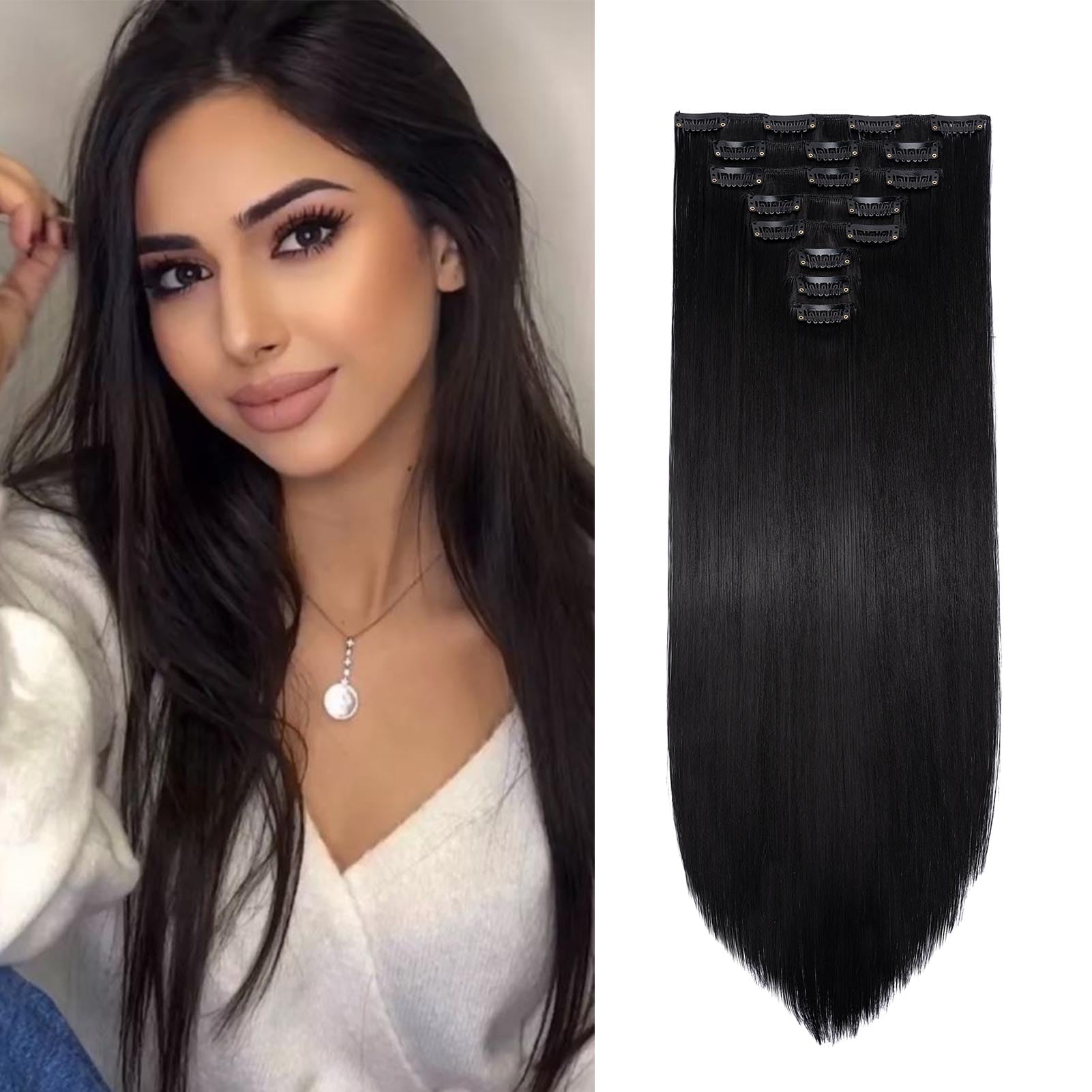 Gairyan Extension Clip Capelli Lisci Neri Naturali 8pcs Extension Capelli Finti Clip Posticci per Capelli Naturali Sintetici Clip in Hair Extension Morbido Parrucchino Lungo Dritto Full Head 65cm