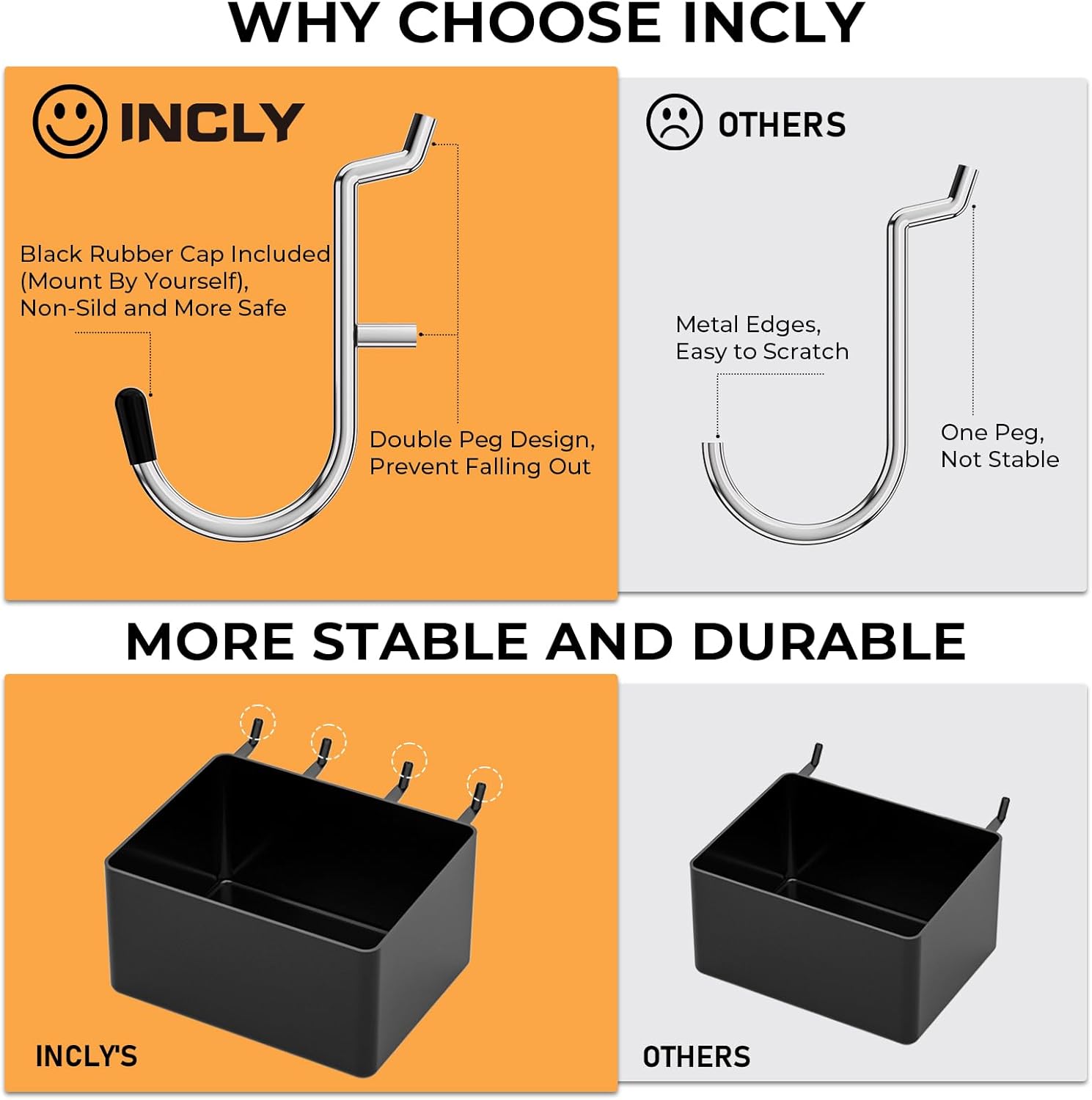 INCLY 278PCS Pegboard Accessories Organizer Kit, Peg Board Hooks Assortment with Bins for Organizing Various Tools, Fit 1/8 or 1/4 inch Pegboard for Hanging Storage, Garage Wall Attachments - Image 3