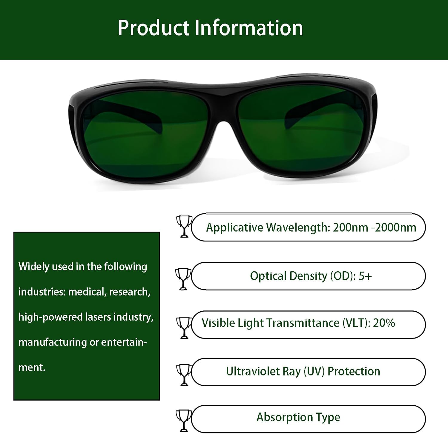 Welding Safety Glasses, UV Protection, Wrap-Around Design, Anti-Scratch Laser Hair Removal Protective Glasses
