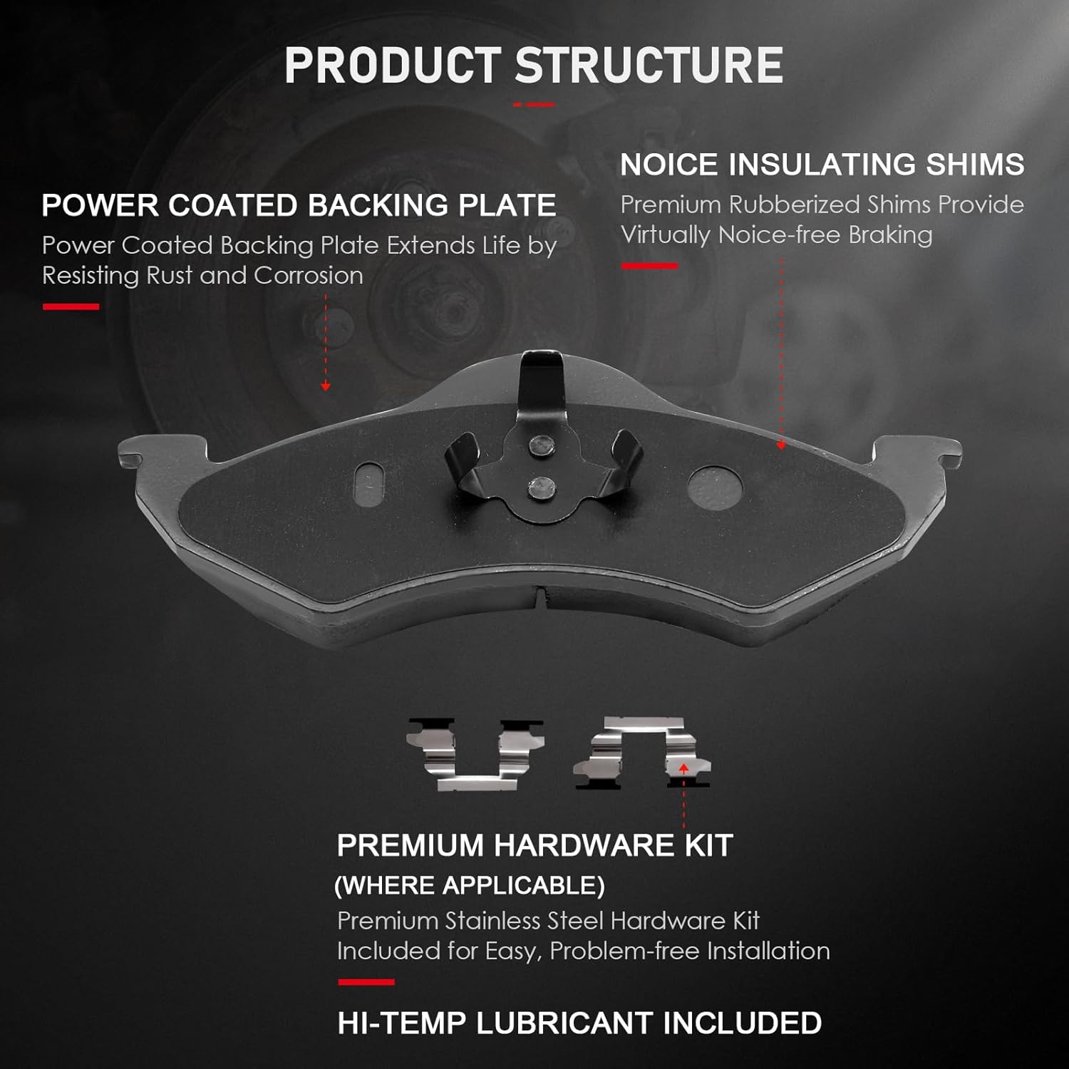 cciyu D820 Front Ceramic Brake Pads Kits 4pcs fit For 2000-2002 For Dodge Dakota,2000-2002 For Dodge For Durango