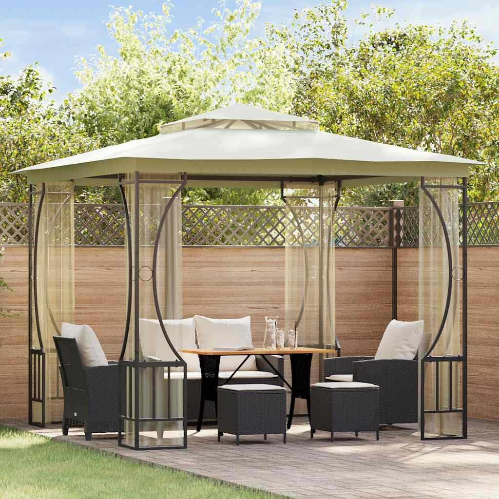 Gazebo con rete, 300 x 300 x 265 cm, color crema