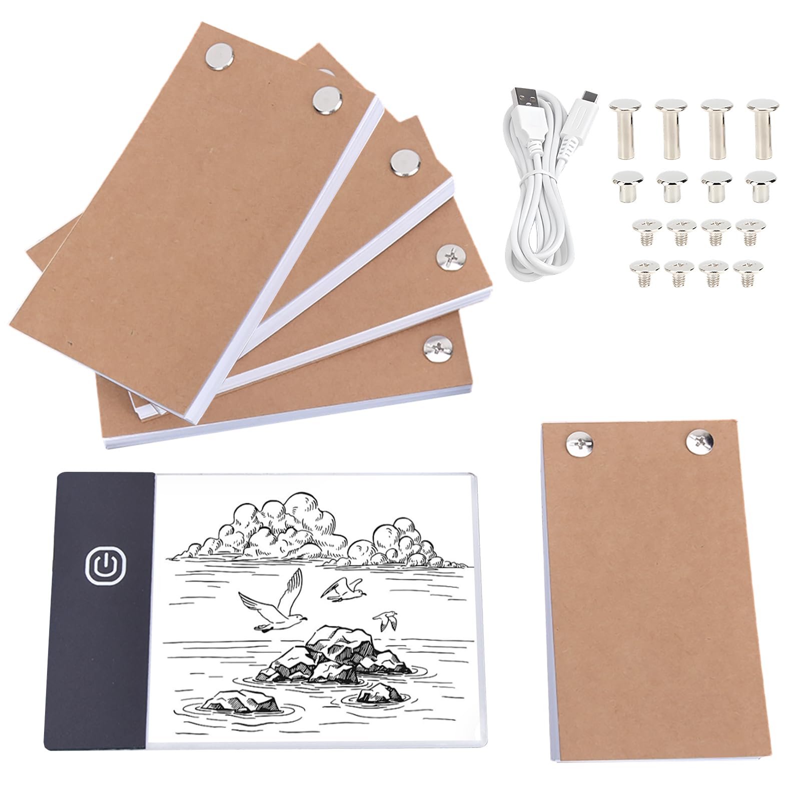 Kit Flipbook con Light Box LED ultrasottile, Libri di animazione A6 con viti di rilegatura per disegnare, tracciare animazioni, abbozzare fumetti (USB)