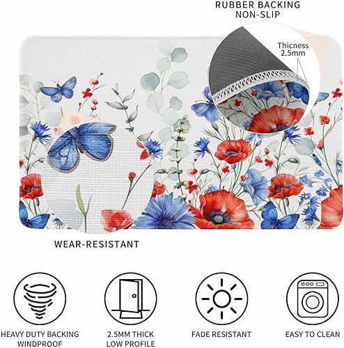 Vista 637 de Tapete de Feliz Navidad, tapete antideslizante para puerta delantera, baño, cocina, dormitorio, patio, entrada, 16 x 24 pulgadas, rojo, negro y verde