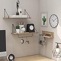 Vista 6 de SUMGAR Estantes flotantes montados en la pared con soporte para secador de pelo, estantes de almacenamiento decorativos con toallero, estante