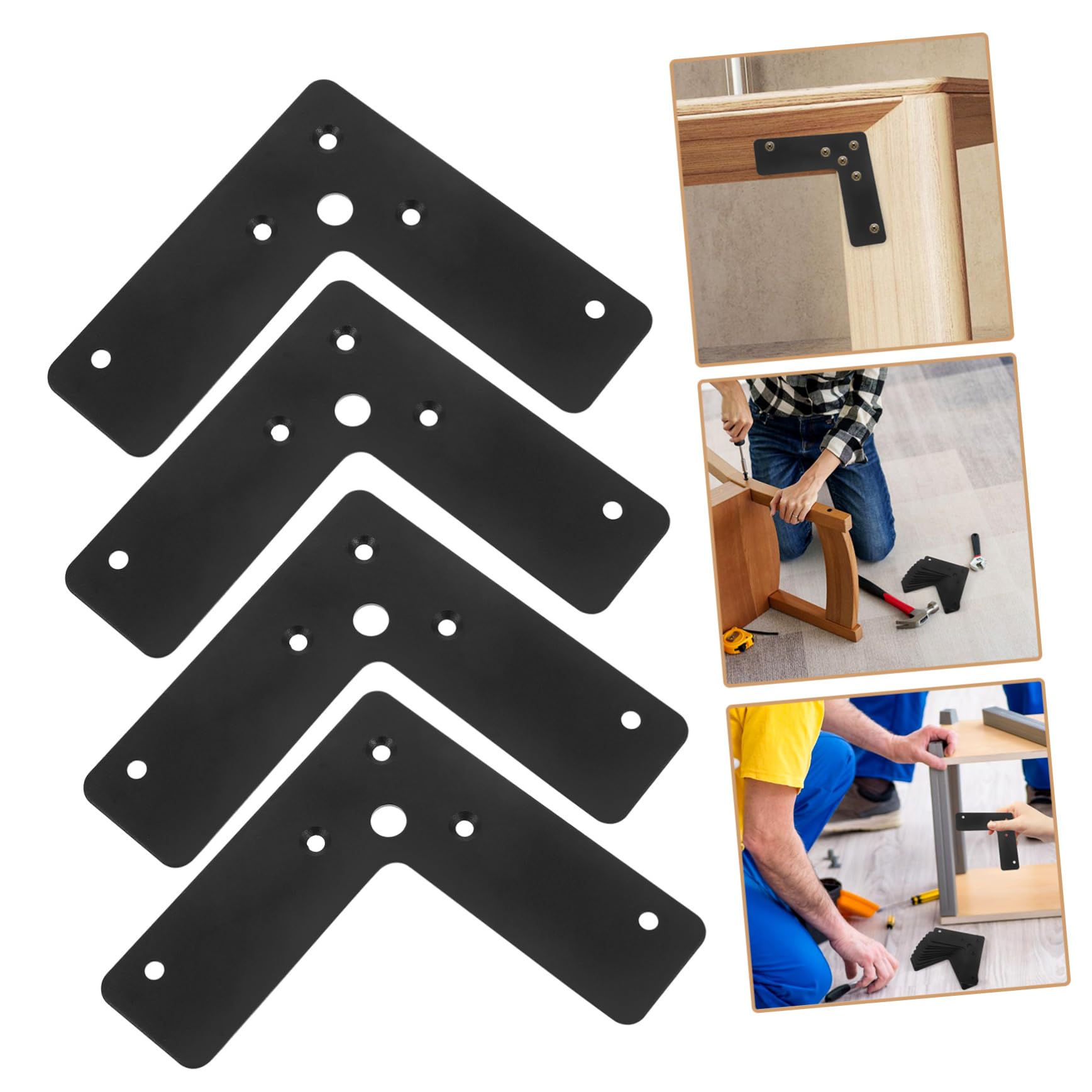 10 Pezzi Staffe Angolari a 90 Gradi in Ferro Nero, Supporto Robusto per Mobili e Legno, Installazione Semplice, Rinforzo per Mensole
