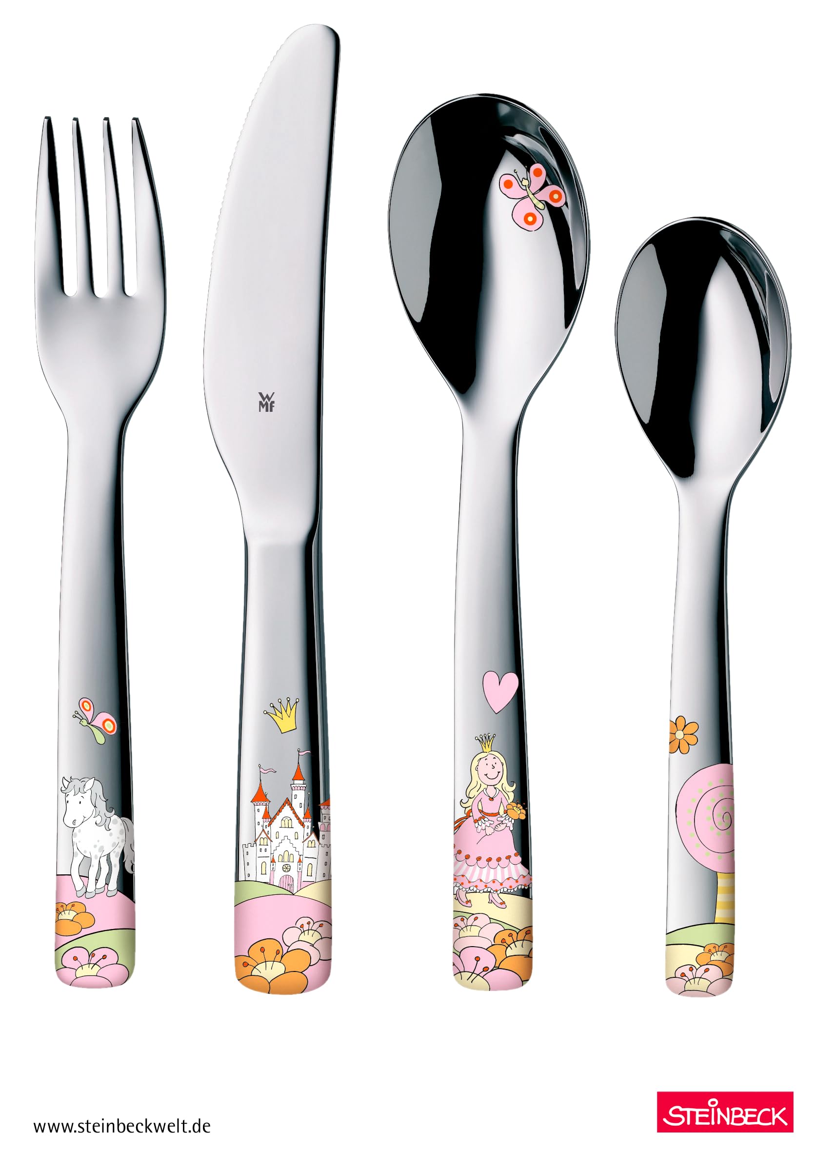 WMF Prinzessin Anneli Kindergeschirr Set 6-teilig mit Gravur – mit Namen – Porzellan Teller & Müsli-Schale mit Kinderbesteck – Kinder-Geschirrset für selbstständiges Essen ab 3 Jahren