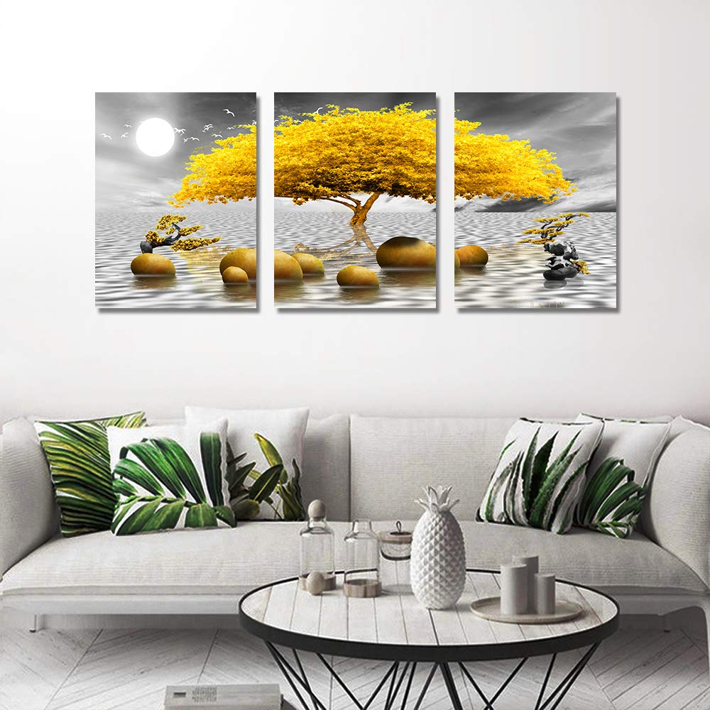 hyidecorart Yellow Tree Canvas Wall Art for Living Room Modern Artwork Nature Landscape Bathroom Pictures Bedroom Wall Decor - Image 2