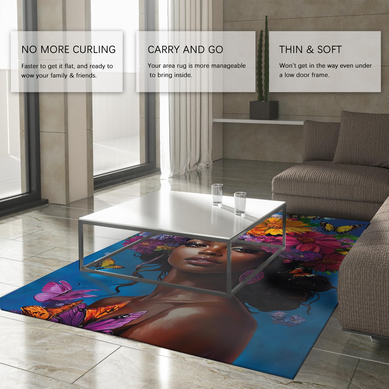 Afroamerykanie czarne dywany do sypialni kwiatowy motyl zmywalny niebieski dywan antypoślizgowy dywan podłogi niski stos dywan wystrój domu 120x170cm