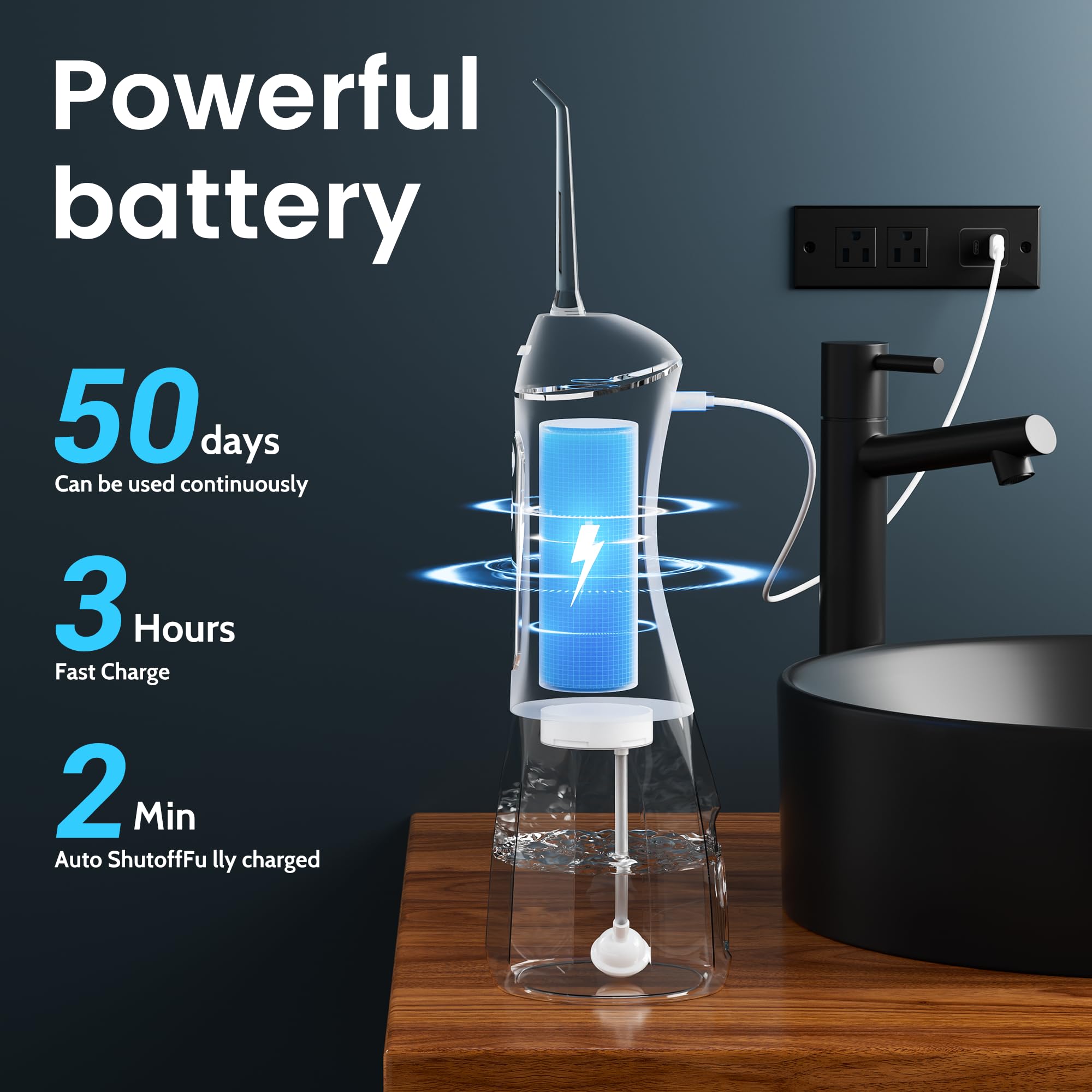 Hilo dental para dientes, hilo dental eléctrico para adultos, púas dentales de agua para limpieza de dientes y hilo dental, hilo dental portátil para tamaño de viaje, bolsa de viaje y 4 puntas, IPX7