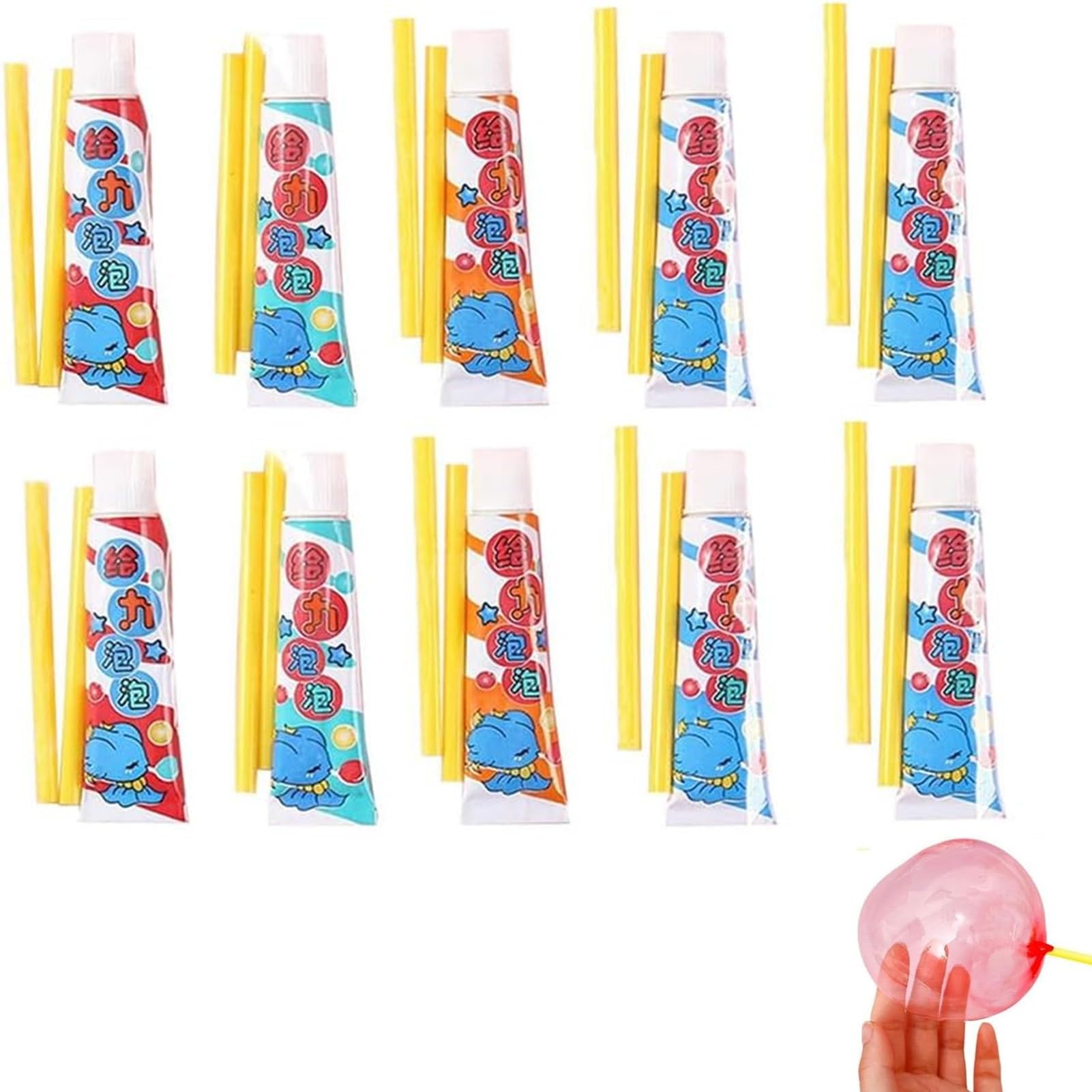 5PCS Magic Blow Bubbles Balloons,DIY Bubbles with Straw,Bubble Glue Toy Colorful Blowing Bubble Glue Creative Party Favor Back to School Gift for Schools Party Birthday Gift,Random Color