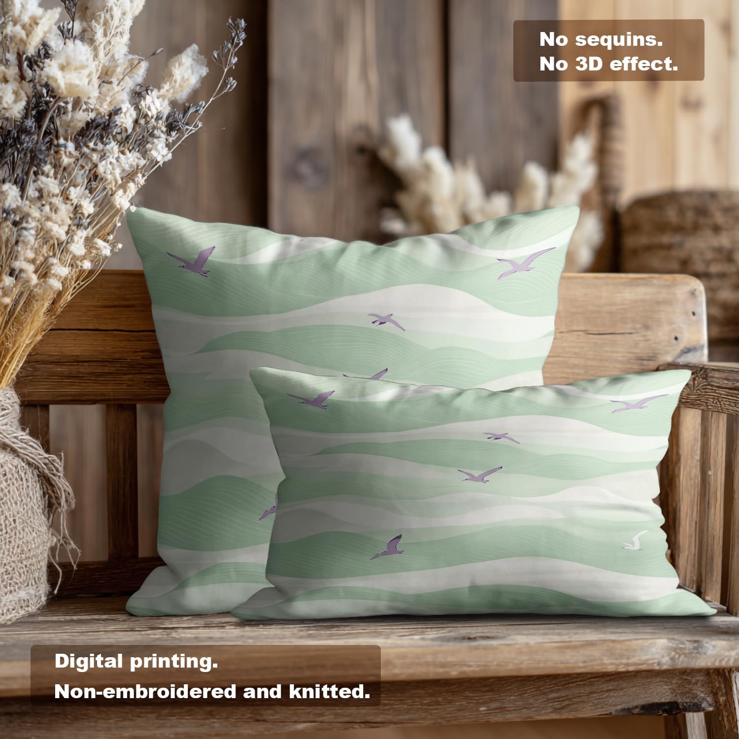 Serene Ocean Coastal Throw Pillow Covers, Maritime Seascape Cushion Cover Digital Blended Hidden Zipper Decorative Pillowcases for Bedroom Lumbar 20X26 in 2 Pcs