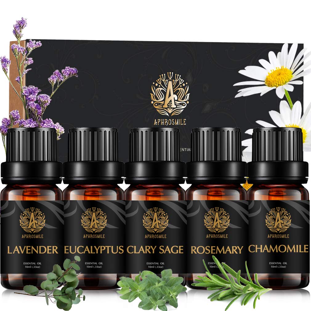 100% puro lavanda aceite esencial Kit,herbácea aceite set, 5x10ml aromaterapia manzanilla aceite esencial set para difusor - Eucalyptus, romero, salvia, lavanda, manzanilla Aceite