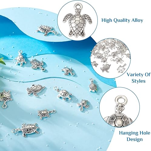 Miniatura 5 de Pandahall - 108 dijes de aleación de tortuga marina estilo tibetano, plata antigua, animales del océano, colgantes de metal para mujeres y hombres,