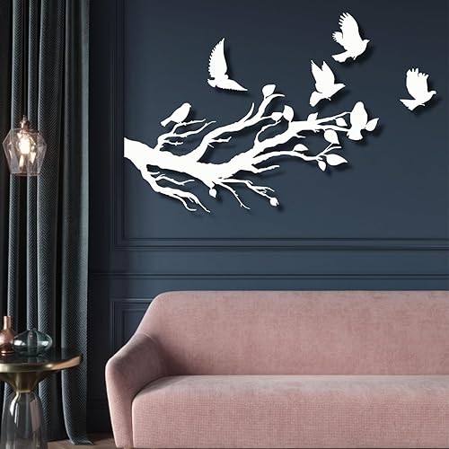 Fayholy Decoración de pared de metal, arte de pared de pájaros de metal, decoración de pared de pájaros en rama, arte de pared de sala de estar,