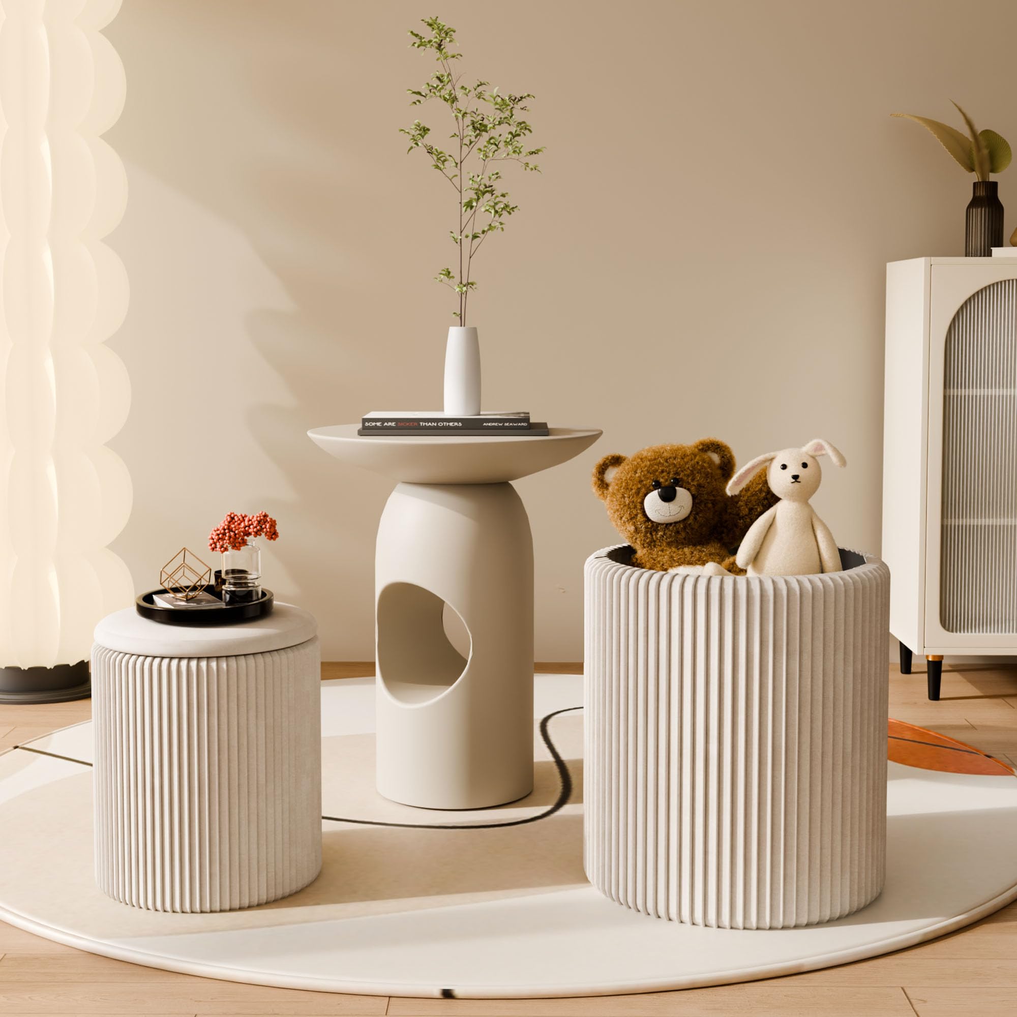 infurnic Ottoman with Storage Set of 2, Velvet Storage Ottoman, Upholstered Sponge Vanity Stool Support 300lbs, Multifunctional Coffee Table Foot Rest