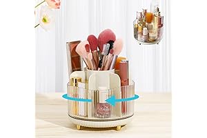 Shinowa Makeup Brush Holder: 360° Rotating Bamboo Makeup Organizer