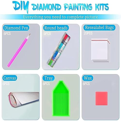 Miniatura 4 de DOTSOPS Paquete de 6 piezas de pintura de diamante 5D para bricolaje, kit de pintura para adultos, manualidades para niños, principiantes, arte con