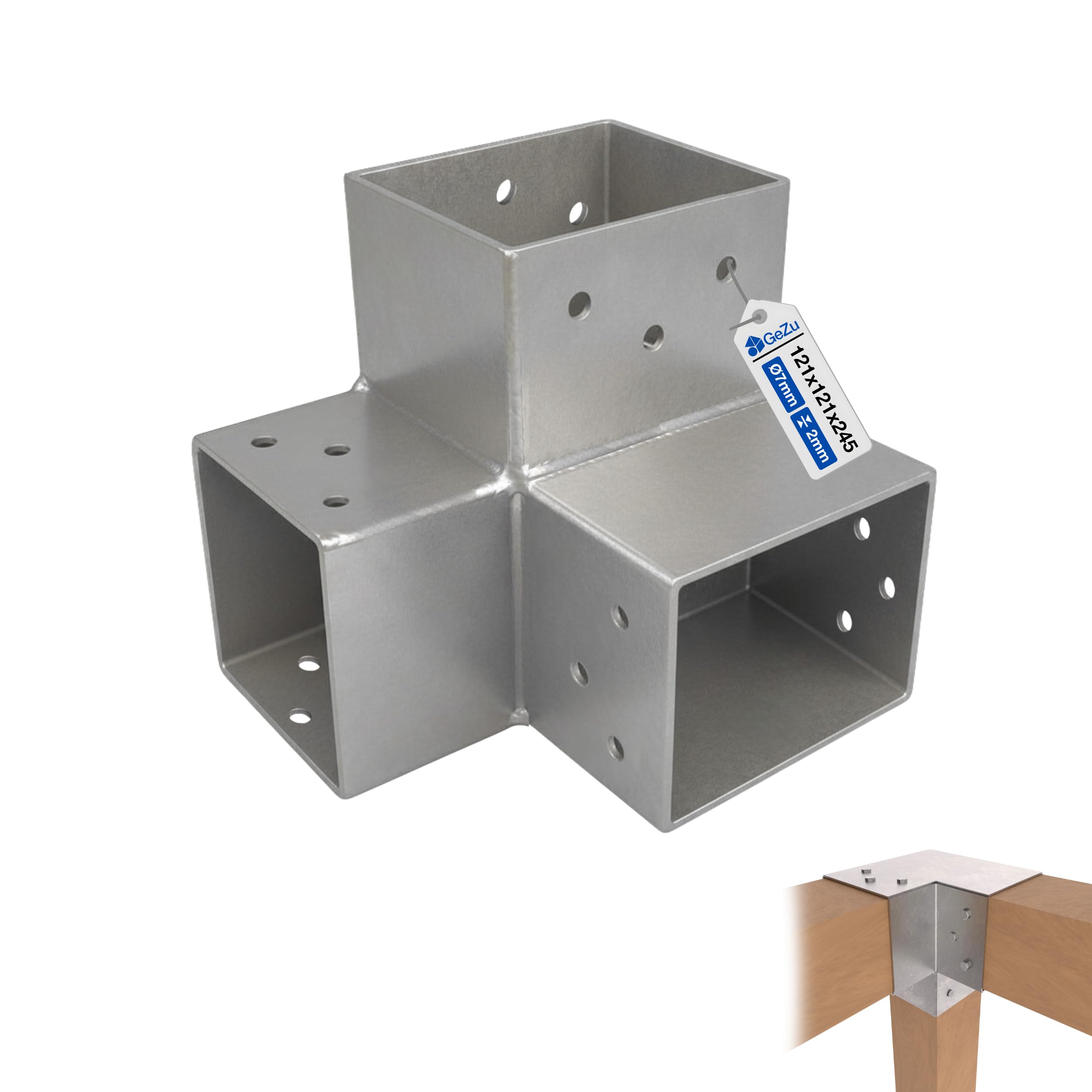 GeZu Impex Post Connector Y 121 x 121 mm Hot Dip Galvanised Pergola 3 Way Right Angle Corner Connector Pavilion DIY Woodworks Bracket