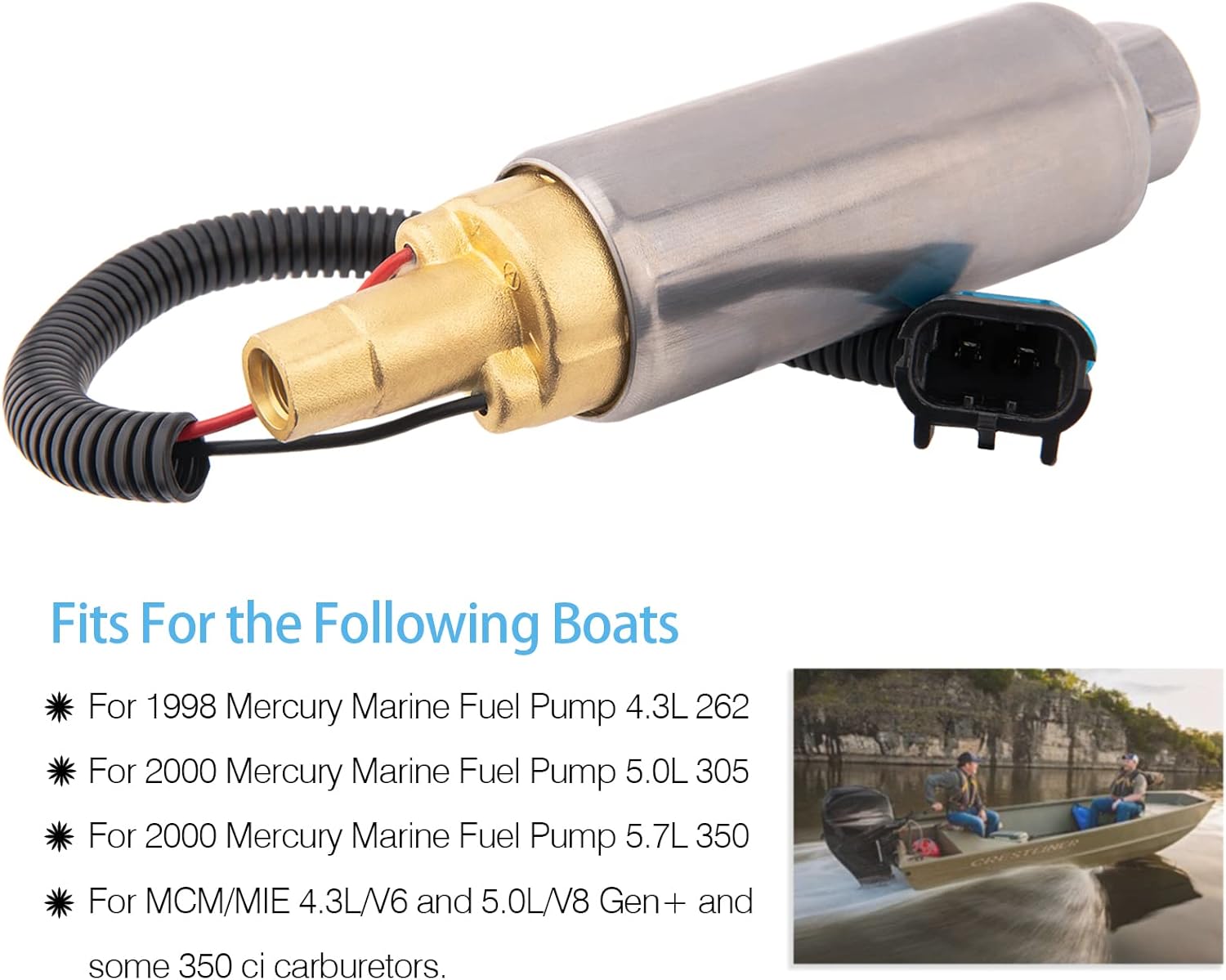 861155A3 Electric Fuel Pump For Mercury Mercruiser Marine Boat 4.3L 5.0L 5.7L V6 V8 Replaces Part# 861155A3 861155-2 18-8868 Low Pressure Fuel Pump