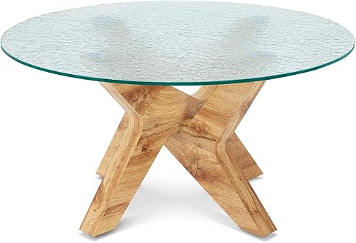 Miniatura 20 de ivinta Mesa de centro redonda de vidrio, mesa central moderna de 31.5 pulgadas con vidrio templado y patas de MDF para sala de estar, oficina, árbol