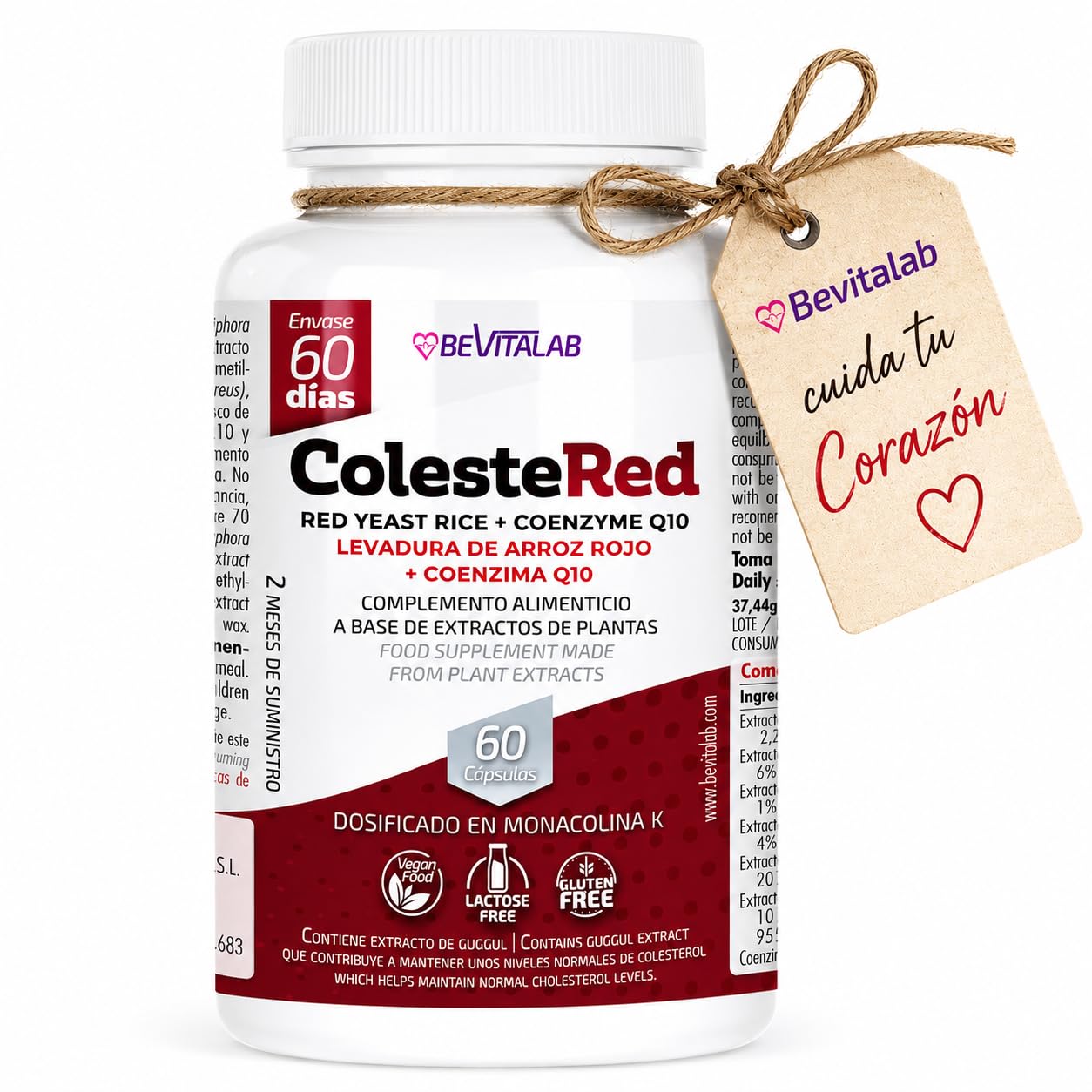 Colestered para Regular Nivel de Colesterol y Salud Cardiovascular, Levadura de Arroz Rojo con Monacolina K, CoQ10, Vitamina B6, Suplemento Alimenticio, 60 Cápsulas, Fabricado en España