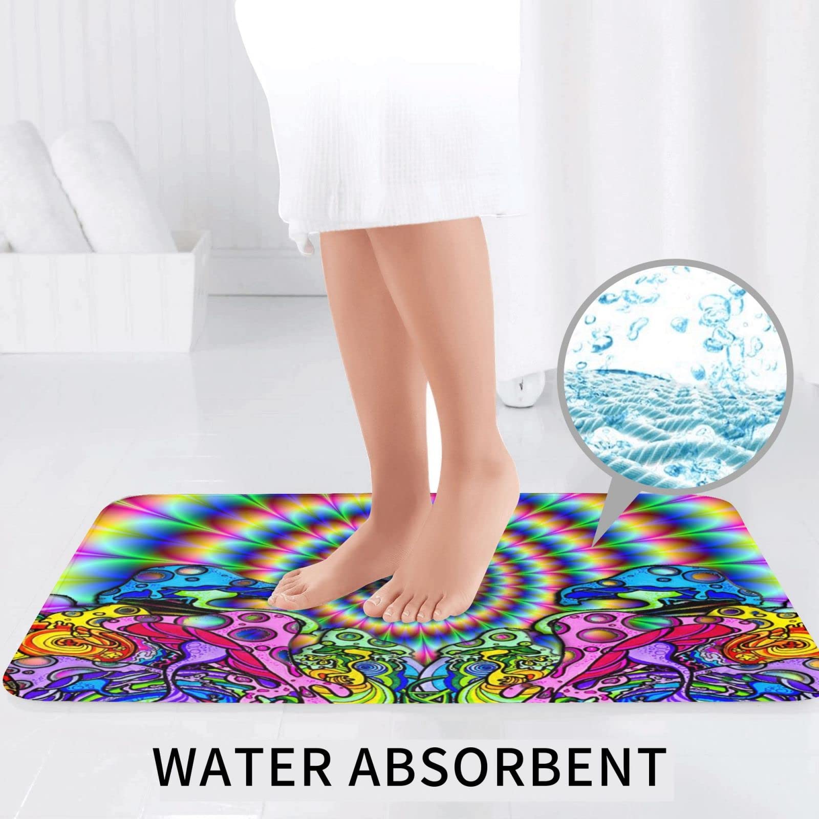 BAFAFA Lot de 3 tapis de bain motif mandala abstrait, champignon coloré, tapis de salle de bain super doux, antidérapant, tapis de toilette avec tapis en forme de U pour salle de bain, baignoire,