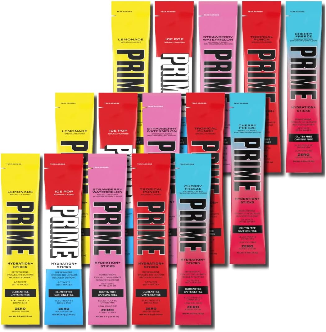 Prime Hydration+Electrolyte Sports Powder Sticks Variety Pack | 5 flavors (3 of each) Ice Pop, Cherry Freeze, Strawberry Watermelon, Tropical Punch, Lemonade | Bundled by Mix it up