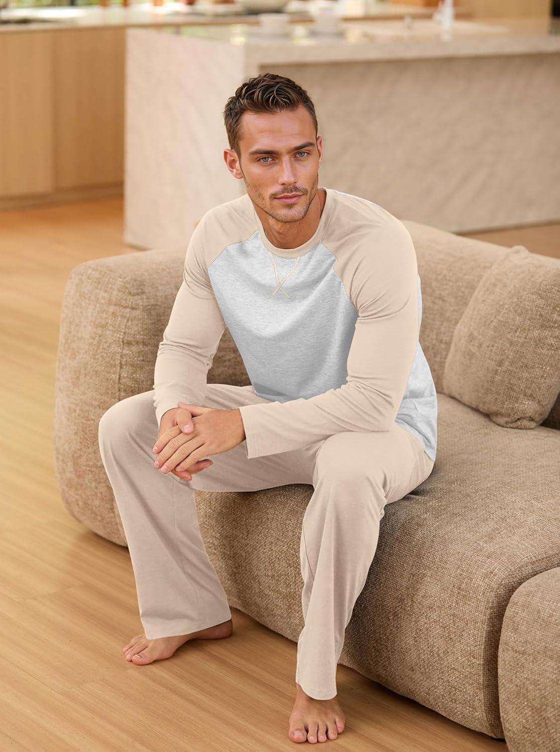NITAGUT Men's Pajama Set Long Sleeve Sleepwear 2 Piece Loungewear with Pockets Soft Comfy Nightwear - Image 3