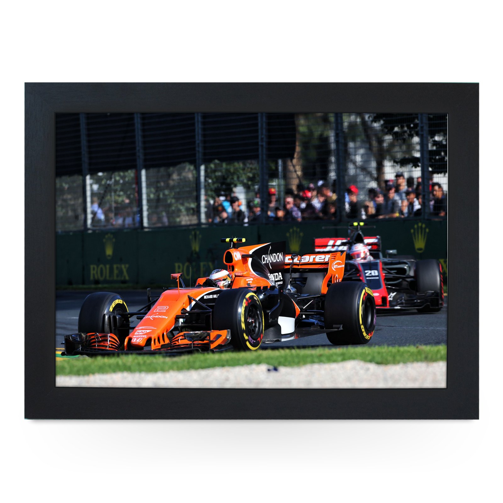 Yoosh Black Portable Lap Desk Tray (F1 Mclaren Honda) Handmade Wooden Frame, Beanbag Cushioned Bottom | Computers, Laptops, Meals, Food | L0755