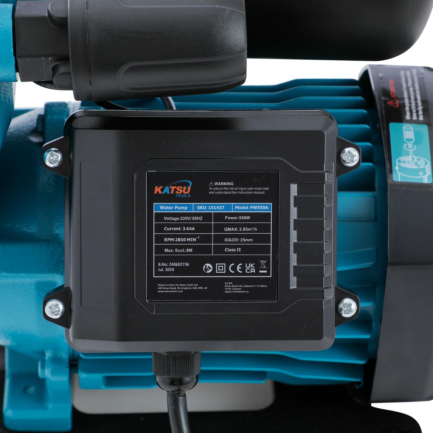 KATSU Bomba de Refuerzo de Agua de 550W, Automático Control de Presión, Autocebante Adecuado para Grifos de Agua para el Hogar y el Jardín 151437