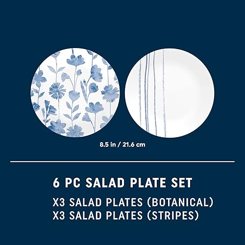 Miniatura 5 de Corelle Vitrelle - Platos redondos de 6 piezas de 8.5 pulgadas, vidrio de triple capa, platos redondos ligeros, platos de ensalada, resistentes a