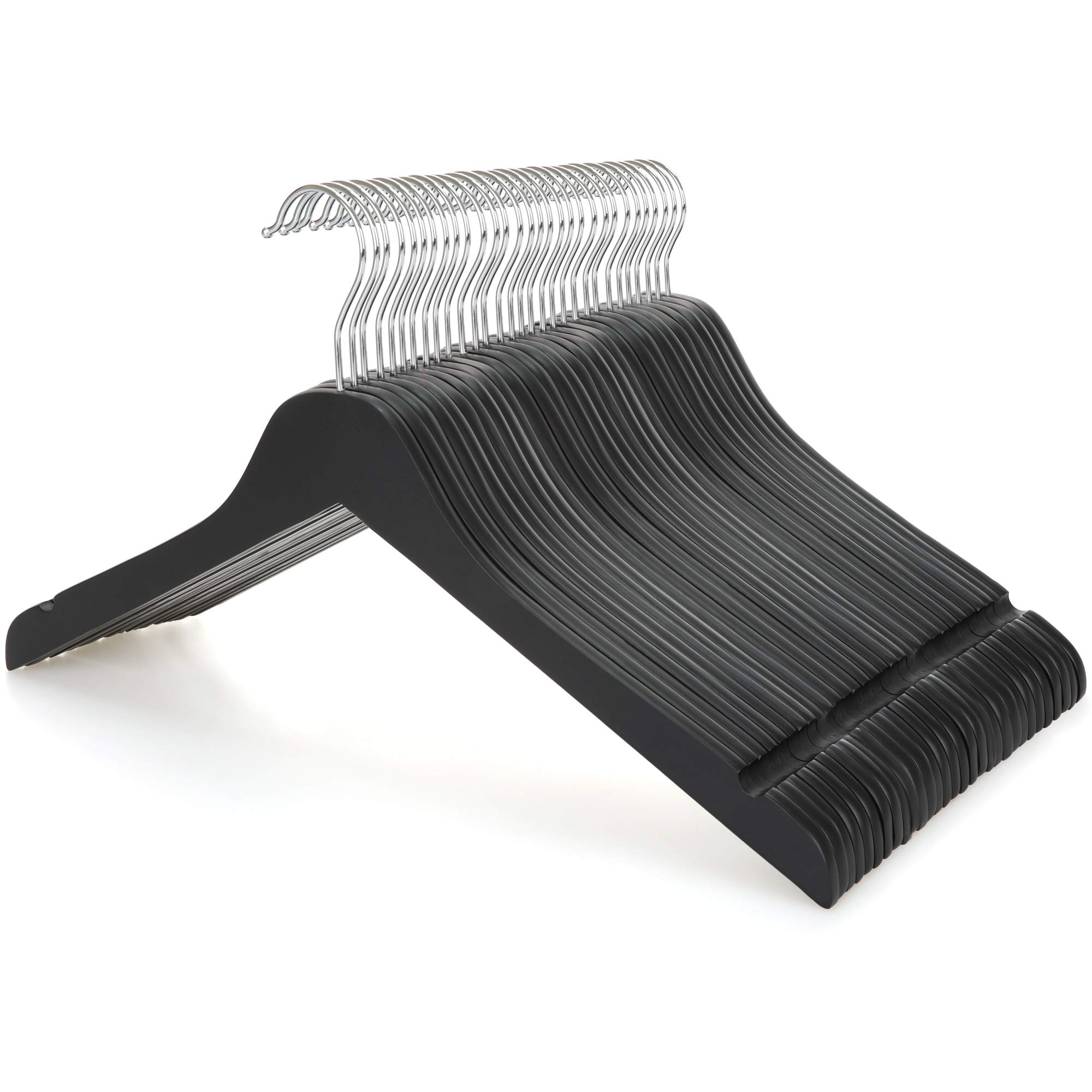 TOPIA HANGER Black Wooden Hangers 30 Pack, 0.28-inch Thick Slim Wood Clothes Hanger with Flat Design and Smooth Notches, Lightweight Space Saving Hangers for Shirt, Coat, Camisole-CT31B