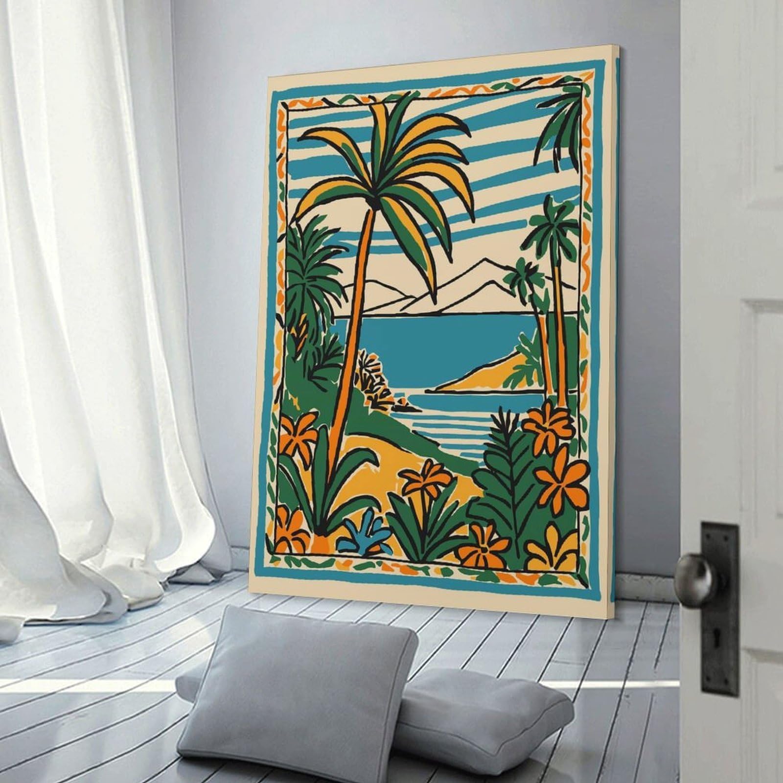 Junmoney Decorative Wall Artwork Tropical Island Landscape Illustration, 20x30inch(50x75cm), for Lounge, Bedroom Or Personal Spaces, Thoughtful Wall Decor for Art Lovers