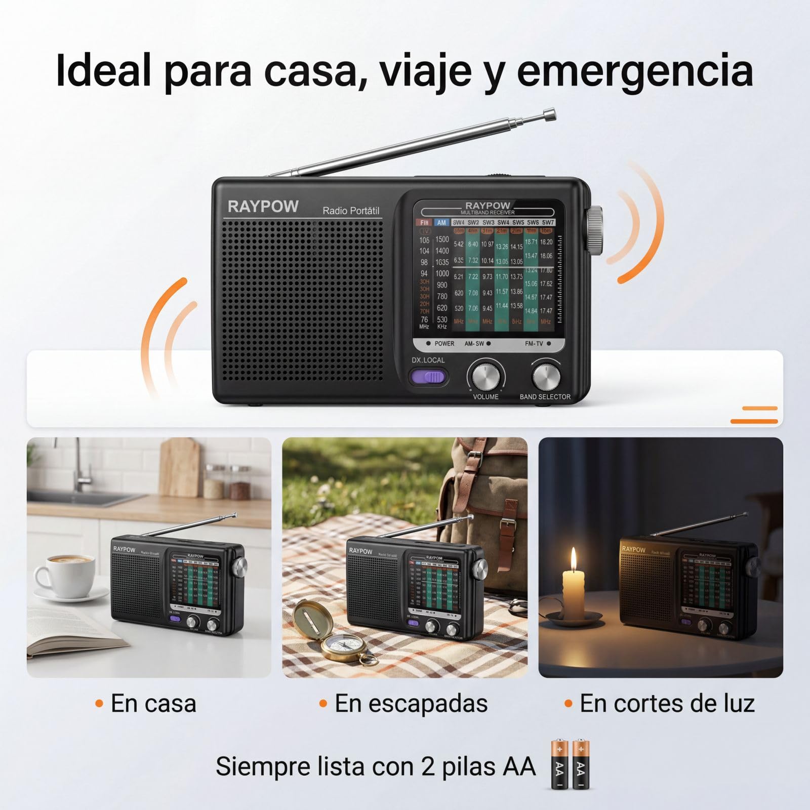 Tragbares Radio, 9-Band-FM-/AM-/SW1~SW7-Transistorradio, tragbare Tasche, funktioniert mit 2 AA-Batterien, kleines FM-Radio, starker Lautsprecher, drinnen und draußen, Schwarz