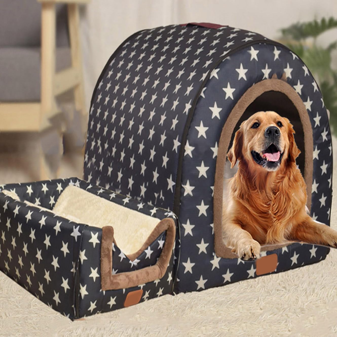 Rr tianshi Extra Large 2 In 1 Dog House Bed,Jumbo XL Pet Dog Bed Tent Anxiety Relief Calming Dog Kennel Cat Cave Igloo Winter Warm Pet Nest (M-45 * 38 * 36cm,H)