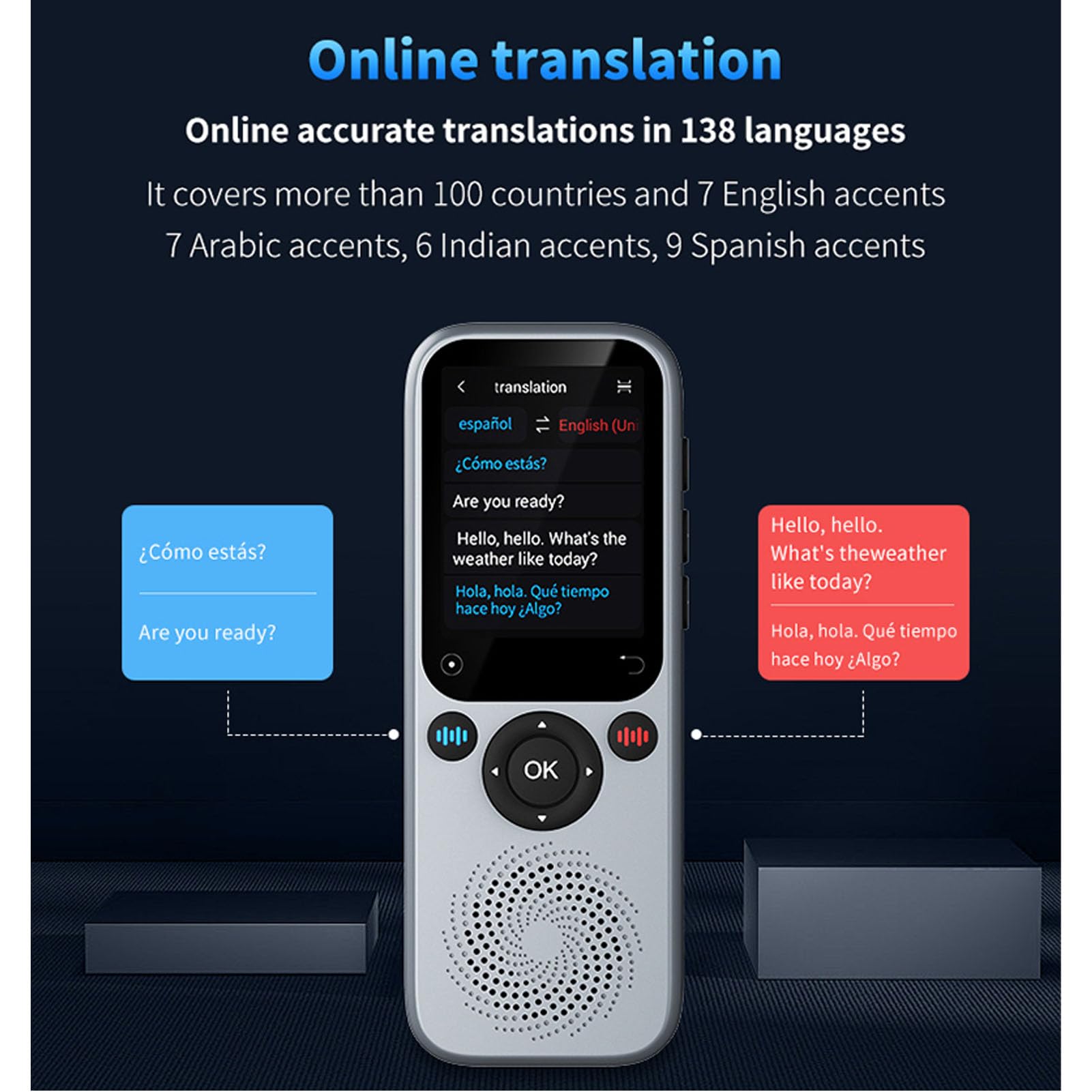 Jectse Dispositivo de Traducción de Idiomas, Traductor de Voz AI en Tiempo Real para 138 Idiomas, Traductor Instantáneo con Pantalla Táctil de 2.0 '' Compatible sin Conexión/en