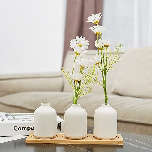 Miniatura 3 de Juego de 6 jarrones pequeños de cerámica blanca para decoración, jarrones bohemios para flores secas, jarrones de cerámica blanca de 4.1 pulgadas de