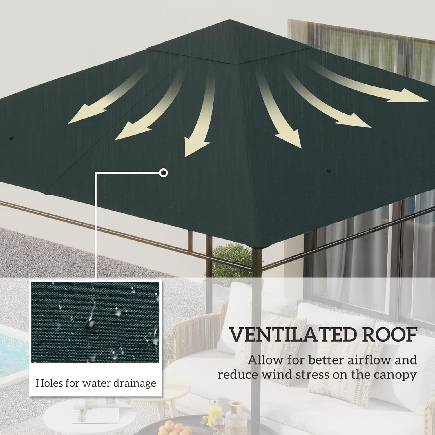 Toile De Rechange pour Tonnelle 300x300cm avec Trous De Drainage - Bâche Résistante pour Jardin, Terrasse Et Extérieur Grey