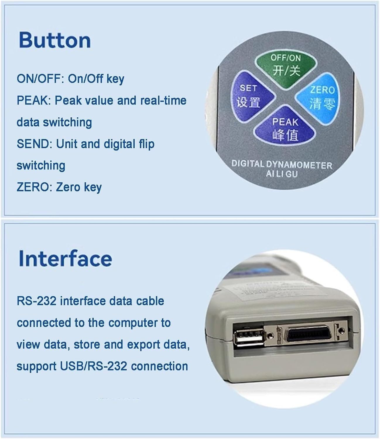 Dinamómetro digital de fuerza de empuje y tracción con sensor externo, dinamómetro digital de fuerza de empuje y tracción, aplicaciones de pruebas industriales (1000N)