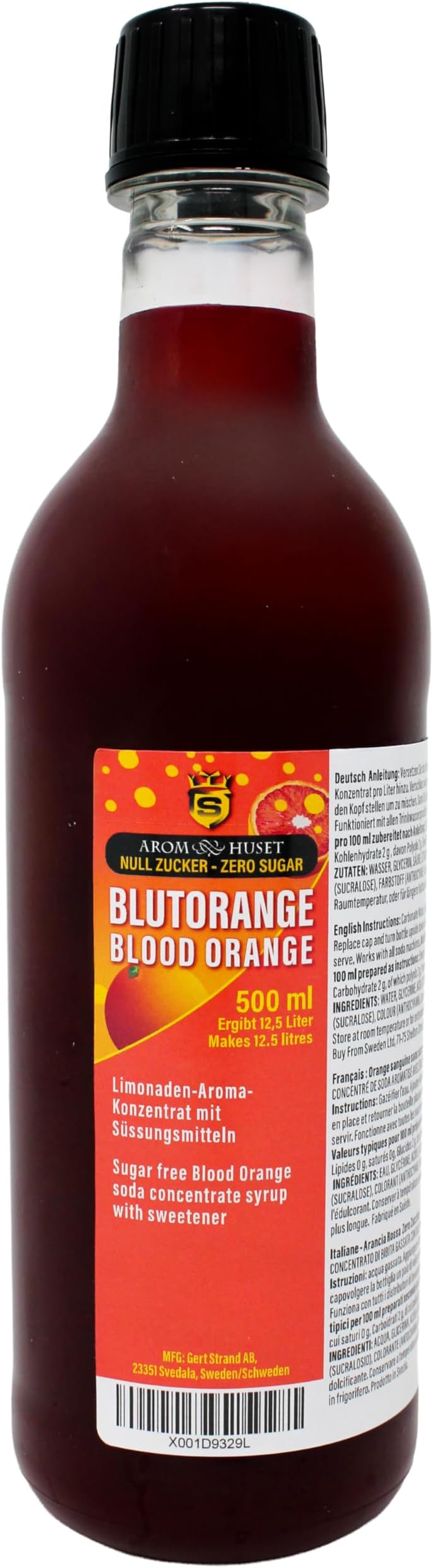 Zero Sugar Blood Orange Soda Syrup Concentrate 500 ml - Make 12.5 Litres of Sugar-Free Soft Drink by Adding Flavouring to Carbonated Sparkling Fizzy Water
