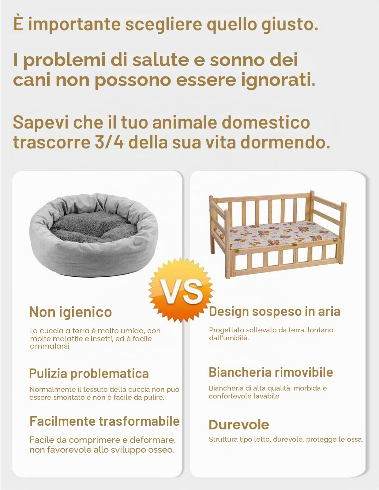 Letto per Cani Cucce Rialzate per Cani con Struttura In Legno E Cuscino di Supporto, Cucce Rialzate per Animali Domestici con Sponde, Culle Rialzate Lavabili per Cani S M L XL(S-54x39x38cm/21x15x15")
