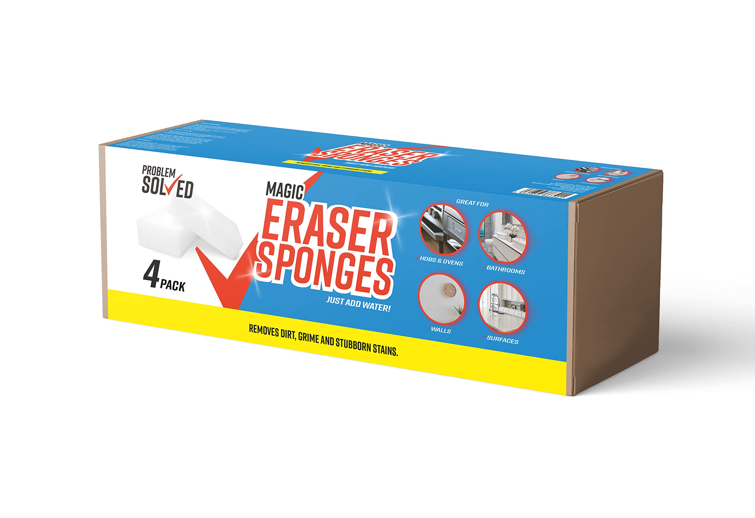 Problem Solved Magic Eraser Sponge-4 Pack | Multi-Functional Melamine Pads for Kitchen Household Cleaning | Stain Mark Removal-No Need for Chemicals, White