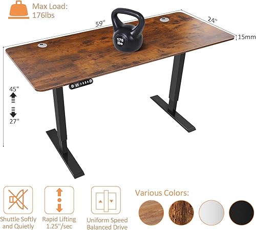 Miniatura 3 de Escritorio de pie de 59 x 24 pulgadas, altura ajustable, escritorio eléctrico para juegos, oficina en casa, estación de trabajo para computadora con